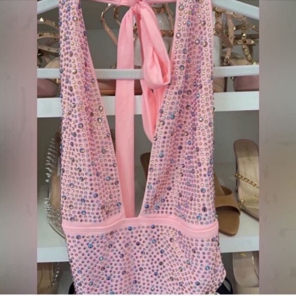 NWT Blush Iridescent Rhinestones Halter Multi Wear Swimsuit - Small - Small - Picture 11 of 12